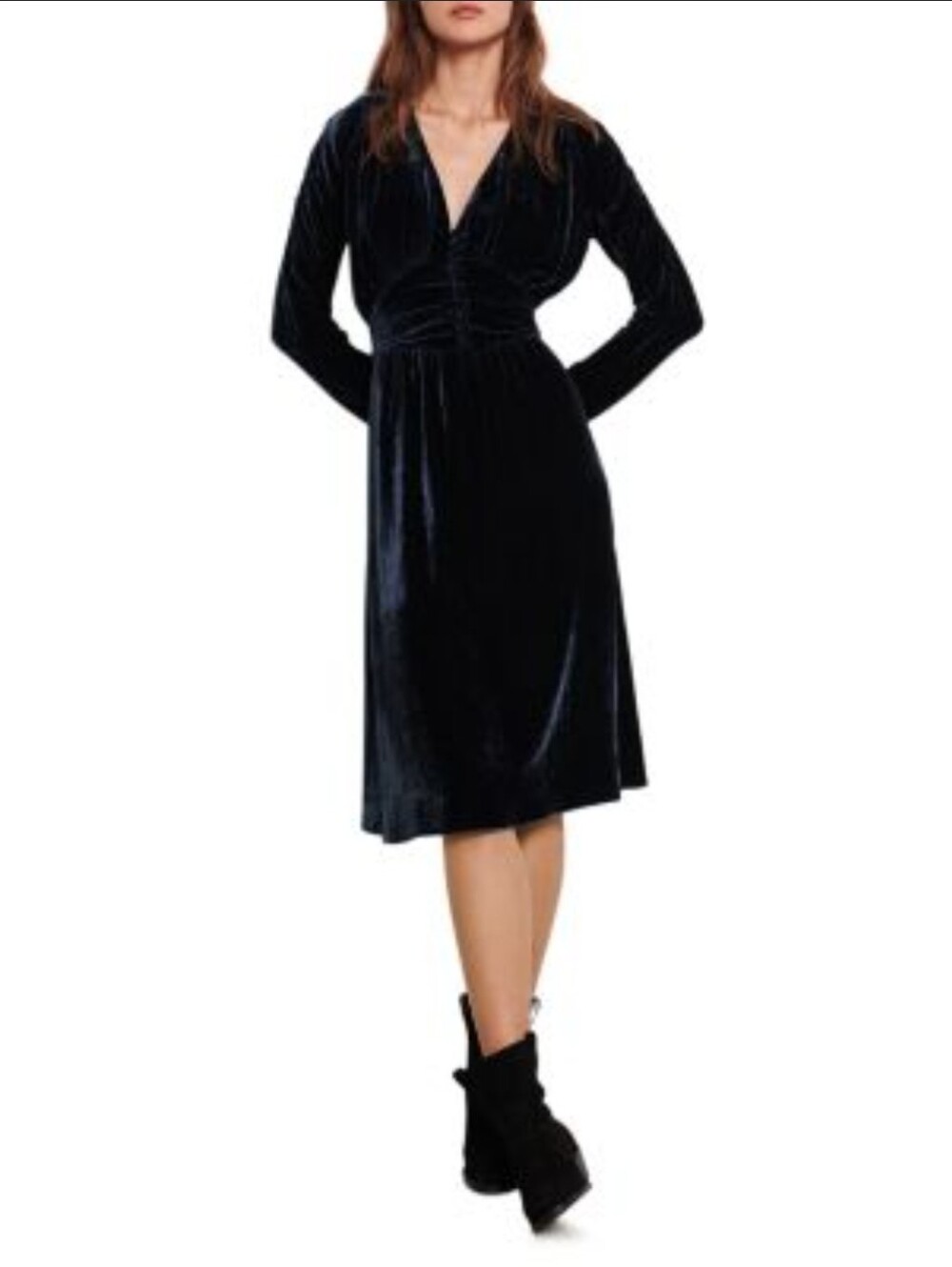 Ba&sh Women's Black Velvet V-Neck Long Sleeve Dress